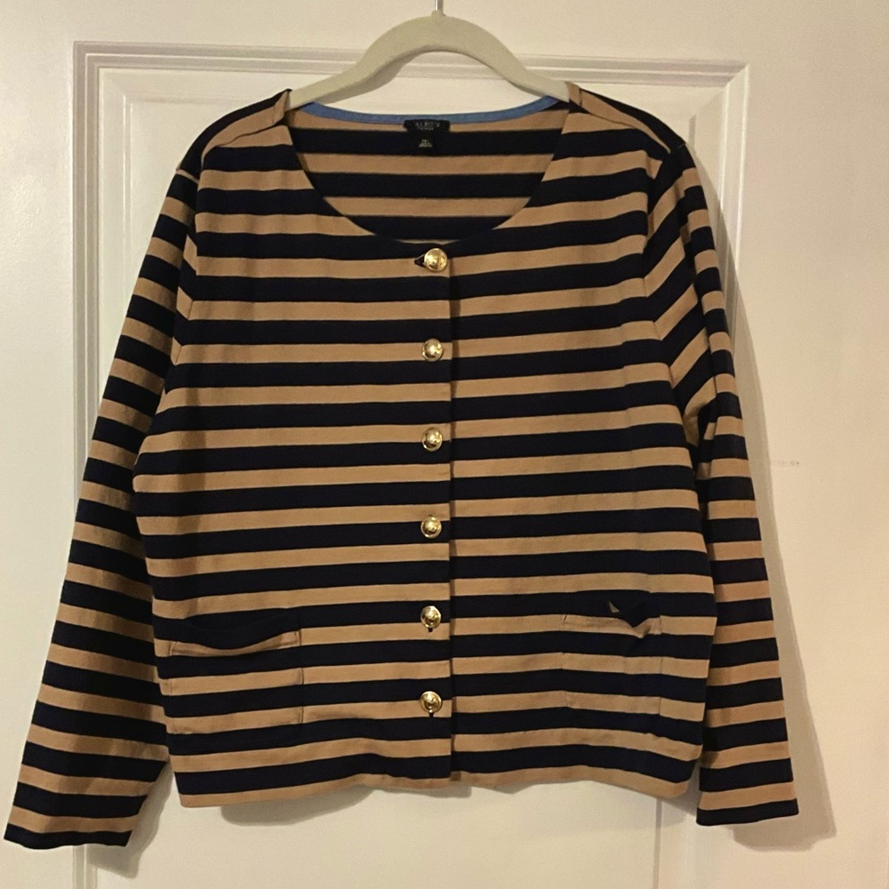 Talbots 2XP EUC women’s petite navy/tan stripe knit jacket